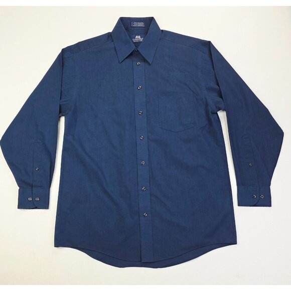Stafford Size 15.5 32-33 Mens Navy Wrinkle Free Long Sleeve Pocket Shirt - Picture 1 of 8